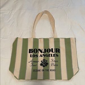 Sezane Green and Cream Striped Tote